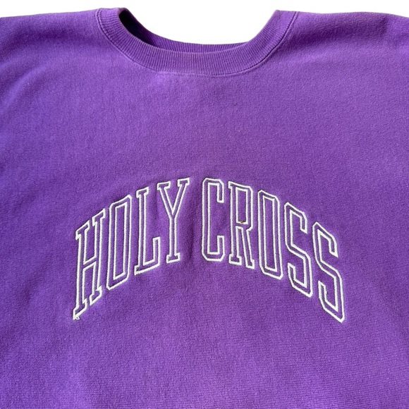 Champion Reverse Weave Sweatshirt Vintage USA Holy Cross School Crew neck Purple - Picture 6 of 15